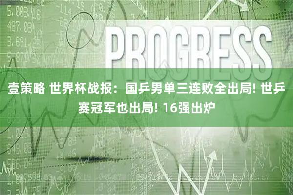 壹策略 世界杯战报：国乒男单三连败全出局! 世乒赛冠军也出局! 16强出炉